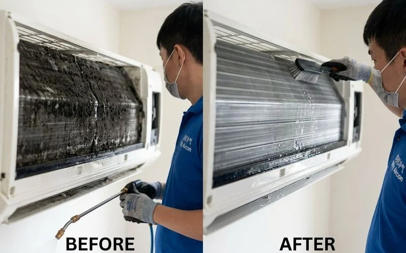 Before and after chemical wash comparison