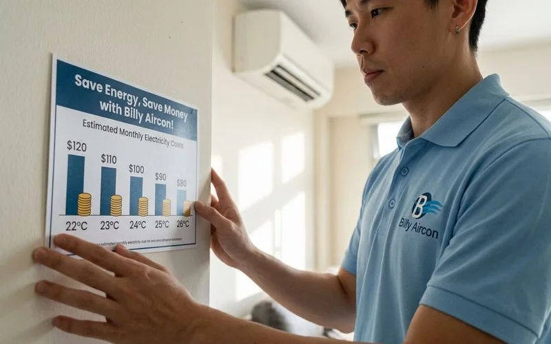 Energy savings comparison chart for different aircon temperature settings