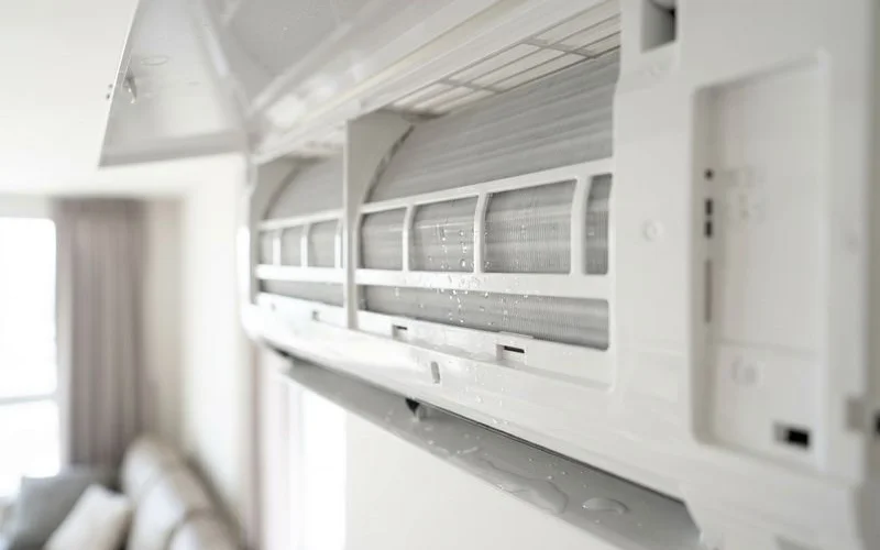 Clean aircon unit after chemical wash treatment showing pest-free condition