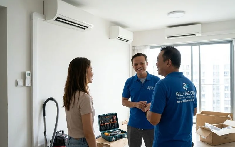 Completed multi-split aircon system installation in a Singapore condominium living room