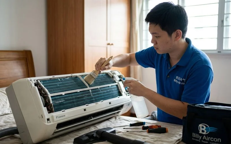 Daikin iSmile indoor unit with filter removed during servicing