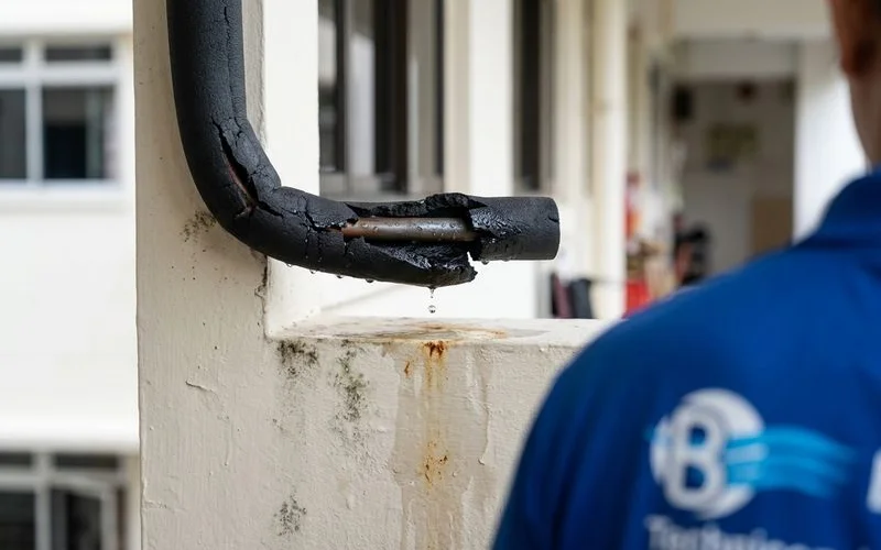 Damaged pipe insulation causing external condensation on copper pipe