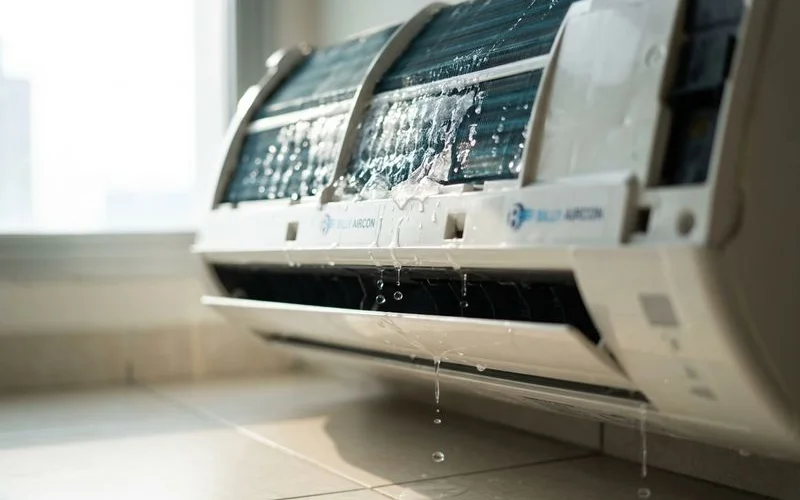 Ice on evaporator coil melting and causing water drip