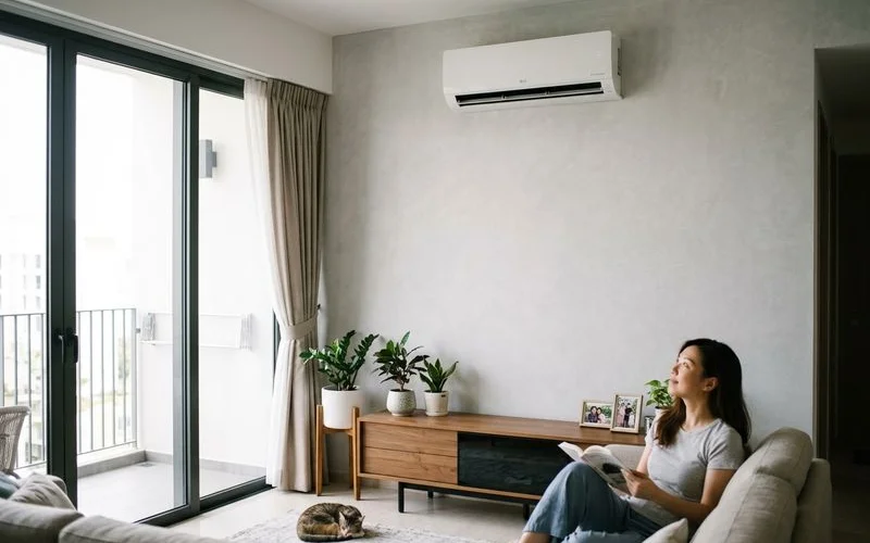LG ArtCool designer panel aircon in modern apartment