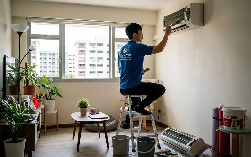 Routine quarterly aircon servicing in HDB flat