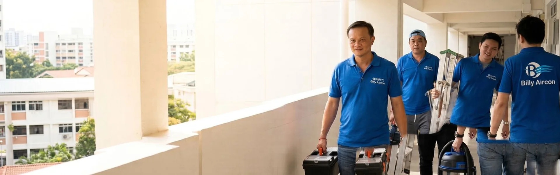 Billy Aircon team of technicians at Singapore headquarters